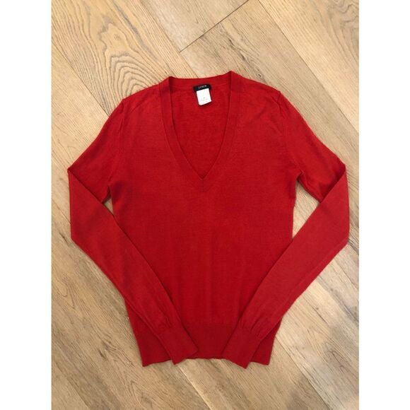 J Crew Red Merino Wool V Neck Sweater, Women’s XS - Picture 1 of 3